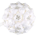 Handmade Wedding Flowers Bridal Bouquets Crystal Bride Holding Bouquet White Ivory Satin Roses with Diamond Pearl Ribbon.(allwhite) - color: Allwhite