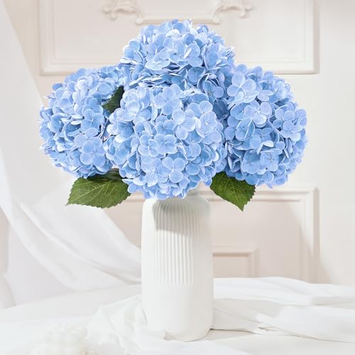 4 Pcs Blue Hydrangea Artificial Flowers, Latex Real Touch Hydrangea Flowers, 19.6'' Full Faux Hydrangea Flowers Fake Flowers for Home Decor Party Wedding Centerpiece Bouquet Floral Arrangements - color: Blue