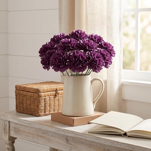 Larksilk 100 Pack Artificial Carnations - Bulk Silk Flowers for Weddings, Mother's Day, Graduations, Easter & Memorial Day - 3.5" Heads, 5" Stems, Real Touch Petals, 18 Colors Available - Lavender - color: Lavender, size: 100