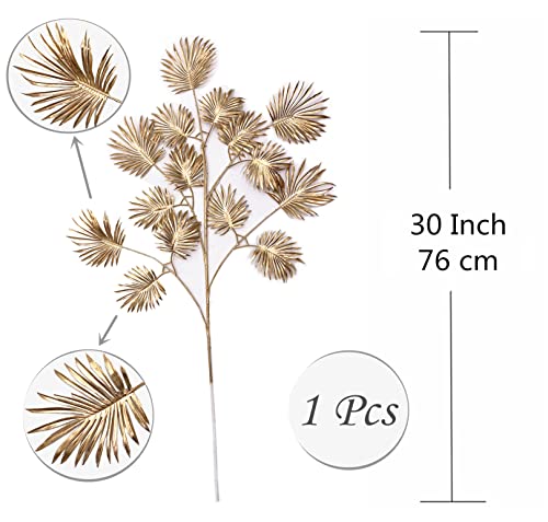 Christmas Decor Artificial Gold Plants 30" Tall 2 Pack, Faux Golden Fans Palm Leaves Plastic Fake Tropical Grass Flowers for Home Indoor Room Wedding Centerpiece Decoration Hall Table Vase Filler DIY - color: (Tall) Golden Palm Leaves - 2 Pcs