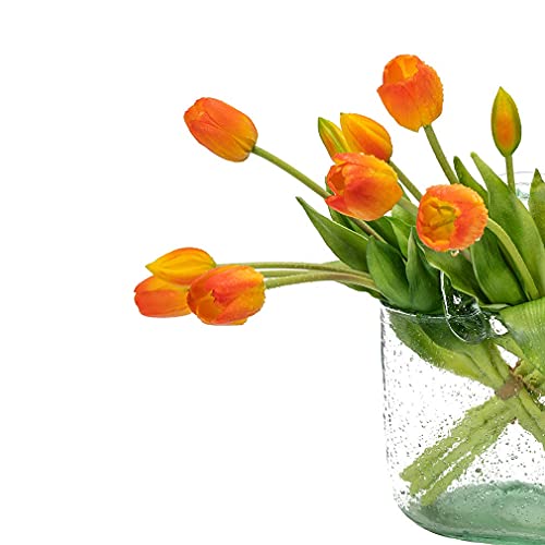 DUYONE 15Pcs Artificial Tulips Flowers, Soft Touch Realistic Latex Tulip Bouquet for Home Office Wedding Party Garden Decor, Fake Flowers for Centerpieces Dining Table Living Room Spring(Orange,15pcs) - color: A Style-15pcs Orange (No Vase)
