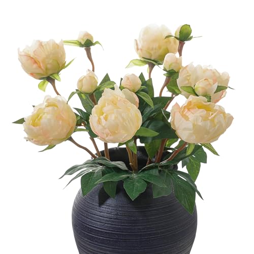 ucky 6PCS Pink Yellow Peonies Artificial Flowers, Realistic 2 Heads Silk Peonies with Stems & Buds, 17.51" Faux Peony Bouquets for Wedding Centerpieces DIY Home Table Vase Decor - color: Pink Yellow