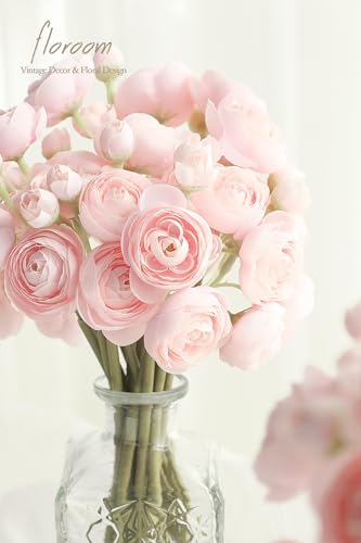 Floroom Ranunculus Artificial Flowers 18 Pcs Blush Faux Silk Mini Ranunculus Bulk Fake Wedding Filler Flowers for DIY Pink Bouquets, Centerpieces, Bridal Shower Decorations & Arrangements - color: Shabby Blush