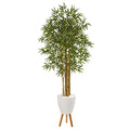 Nearly Natural 74in. Multi Bambusa Bamboo Artificial Tree in White Planter with Stand