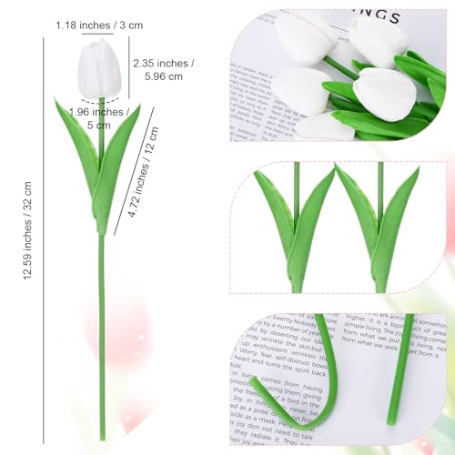20pcs White Tulips Artificial Flowers Flores Artificiales para Decoracion,Real Touch Fake Tulips for Mother's Day Thanksgiving Easter and Christmas Decorations Wedding Office Home Decor