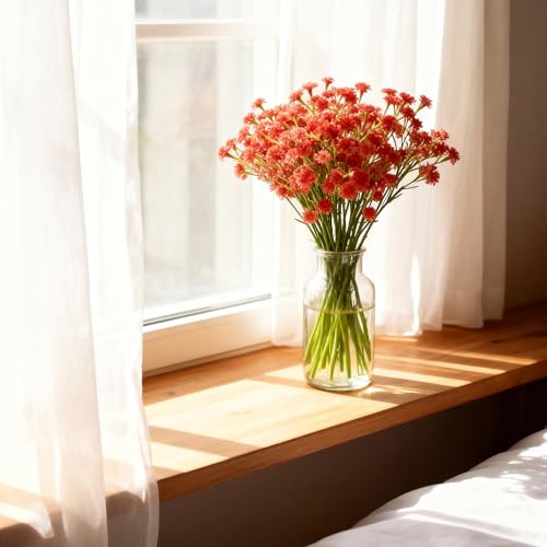 6 Pcs Babys Breath Artificial Flowers, Fake Babys Breath Flowers for Wedding Floral Arrangement Party Decor, Red - color: Red