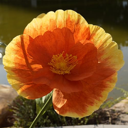 Giant Flowers,Oversized Artificial Flower with Gradient Petals,Large Paper Floral Decor with Stand for Wedding Backdrops, Event Parties, Photo Booth Props, Home Decoration (Orange) - color: Orange
