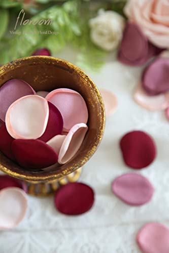 Floroom 300pcs Rose Petals Burgundy Maroon Faux Silk Flower Petals for Wedding Flower Girl Basket Aisle Scatter Dinner Table Centerpieces Party Confetti Bridal Shower Romantic Night Decoration - color: Exquisite Burgundy, size: 300pcs