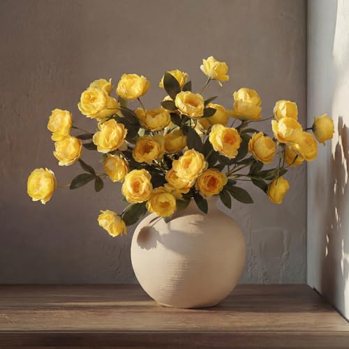 6 Pcs 32" Large Yellow Artificial Peonies Stems Flowers, Real Look Faux Silk Peony Bouquet 42 Heads Total for Vase Filler, Farmhouse Rustic Neutral Home Decor, Wedding Centerpieces - color: Yellow