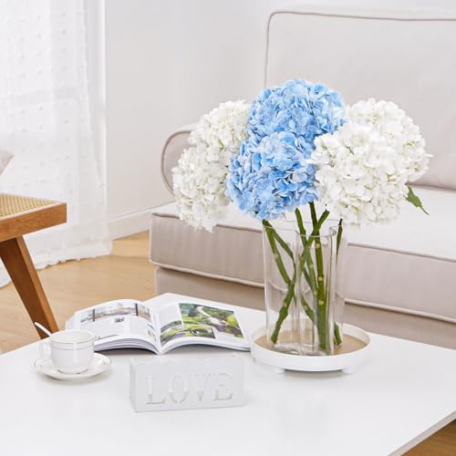 Waipfaru 21" Real Touch White Hydrangea Artificial Flowers with Long Stem & Leaves, Full Latex Faux Hydrangea Flowers for Home Decor Party Floral Arrangements Wedding Bouquets Centerpieces, 5Pcs - color: White, size: 5pcs