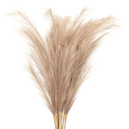 PATIKIL 37.8in Tall Pampas Grass Decor, 7pcs Large Artificial Pampas Grass Bulk Long Fluffy Faux Pampas Grass Dried for Home Boho Decor Vase Wedding Wall Ground, Brown - color: Brown