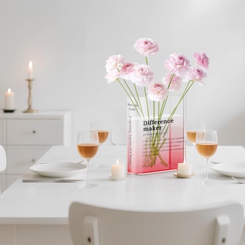 BuyCard Clear Acrylic Book Vase with Difference Maker, Transparent Decorative Flower Vase, Bookshelf Decor,Unique Stuff for Book Lovers, Motivational Gift, Pink - color: Gradient Pink