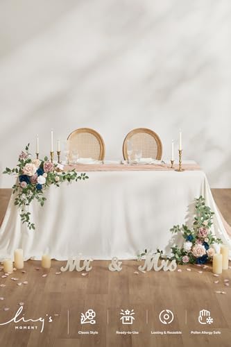 Ling's moment 2PCS Navy Blue Artificial Flower Garland Wedding Arch Flowers Floral Swags Table Centerpieces Dusty Rose Arrangements for Sweetheart Table Easel Wall Entryway Board Backdrop Decor - color: Pk-dusty Rose & Navy