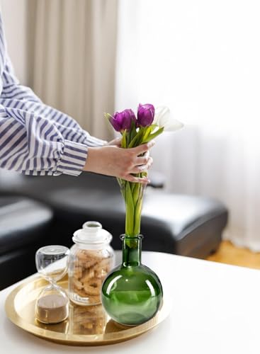 Serene Spaces Living Set of 2 Green Bottleneck Round Glass Vase, Vintage Bulb Flower Vase for Console Table, Shelf, Living Room, Bathroom, Office, Wedding, (5.3 Inches Diameter & 7.48 Inches Tall) - color: Green