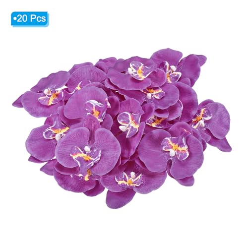 PATIKIL 9cm/3.5" Artificial Orchid Flower Heads, 20 Pack Silk Phalaenopsis Fake Butterfly Orchid Heads for Wedding Floral Bouquet Decor DIY Craft Making, Dark Purple - color: Dark Purple, size: 3.5"