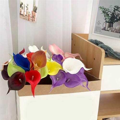 20Pcs 2.1 Inch Purple Calla Lily Artificial Flowers Faux Calla Lily Fake Flowers Bulk Real Touch Latex Calla Lilies Flowers for Home Wedding Party Plant Decoration Table Centerpieces - color: Purple