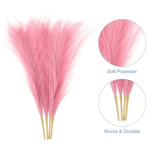 uxcell 4pcs Faux Pampas Grass 17 Inch 6 Stem Artificial Fake Dried Pampas Grass Decor for Floor Vase Filler, Wedding Decoration, Home Decoration, Dark Pink - color: Dark Pink
