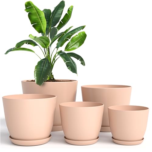 Utopia Home - Plant Pots with Drainage - 7/6.6/6/5.3/4.8 Inches Home Decor Flower Pots for Indoor Planter - Pack of 5 Plastic Planters, Cactus, Succulents Pot - Pink - color: Peach Pink, size: Pack of 5