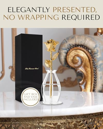 Forever Rose 24K Gold Dipped Real Rose – Handmade, Long-Lasting Preserved Flower in Bloom Box & Vase – Romantic Gift for Anniversary, Valentine's Day, Mother's Day, Birthday, Wedding, Wife, Girlfriend - color: Bloom Box