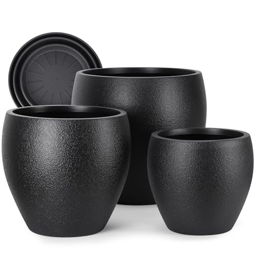 YNNICO Plant Pots 17.5/14.8/12.2 inch Set of 3, Flower Pots with Drainage Holes, Large Planters for Indoor Outdoor Garden Plants and Flowers. (Black) - color: Black