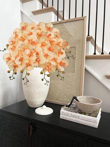 DILATATA 6PCS 32" Artificial Orchid Stems Rustic Butterfly Orchid Faux Phalaenopsis Flowers for Home Wedding Centerpieces Office Table Decorations Real Touch Silk Orchids for DIY Floral Arrangements - color: Cream Yellow