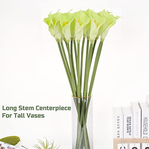 10pcs Realistic Green Calla Lily Artificial Flowers, 26'' Long Stem, Wedding & Party Decor - color: Green
