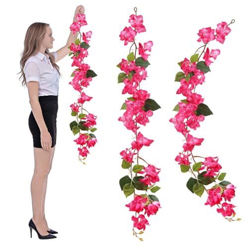Bougainvillea Artificial Flowers Garlands, 3.94ft 2PCS Detachable UV Resistant Faux Bougainvillea Hanging Flowers Vines for Outdoor Patio Garden Decor(Hot Pink) - color: Hot Pink