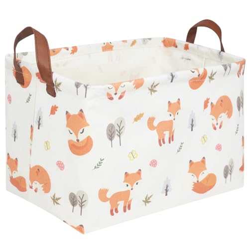 Rectangle Fox Basket,Collapsible canvas waterproof storage basket,Toy Organizer,Laundry Baskets for Kid Rooms,Baby Room decor,Toy Baskets,Woodland Nursery Decor(Fox) - color: Fox