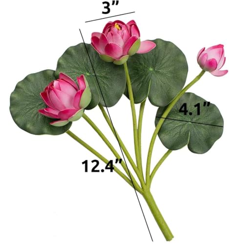 2Pcs Artificial Lotus Flower Decor, 12.5inch 7 Head Water Lilies, Outdoor Pond Plants, Silk Artificial Flower Lotus, Household Living Room and Dining Table Decoration (Red) - color: Red