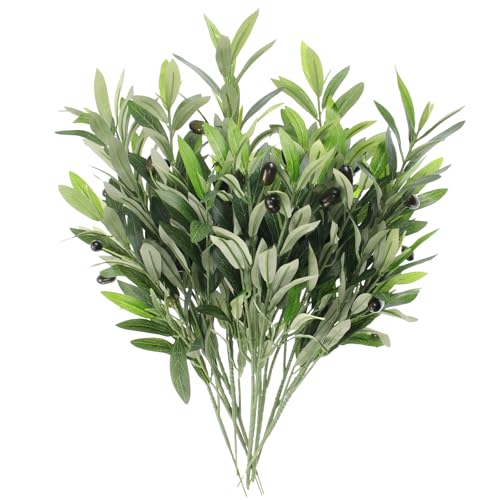8 Pcs Artificial Olive Branches for Vase, 20" Fake Greenery Olive Stems Faux Green Plants Table Centerpieces for Living Room Bedroom Office Cafe Home Decor - color: 8p