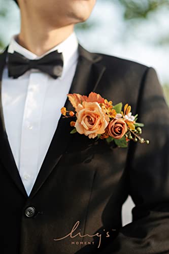 Ling's moment Pocket Boutonniere Single, Boutonniere for Men Groom for Wedding, Prom, Homecoming, Anniversary, Graduation, etc.Terracotta Orange - color: Or-terracotta & Orange, size: 6" W x 5" H