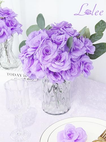 108pcs Roses Head Flowers with Stem, Lavender Artificial Flowers Rose Bulk - Silk Lilac Rose Light Purple Fake Flower for Wedding Bouquet Party Home Decor DIY Baby Shower Centerpieces Tables Decor - color: Lavender