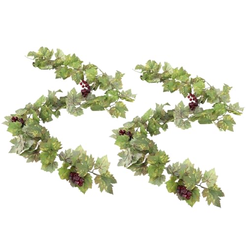 2PCS Artificial Grape Vines with Fruits, Greenery Leaf Garland Plant, 6.56Ft Fake Grapes Leaves for Indoor Outdoor Home Decoration Wedding Party Photo Wall Display - color: Green-2 Pcs (With Grapes)