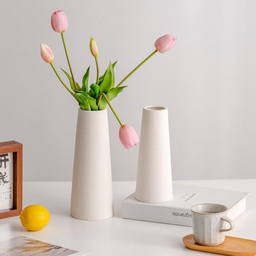 White Ceramic Vase - 10 Inch Rustic Table Vase for Centerpieces and Home Office Decor - Creamy White - color: Creamy White, size: Large: 10 inches