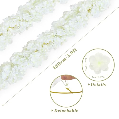 6Pcs 35.4FT White Cherry Blossom Garland 6pcs Silk Pink Flowers Garland Artificial Cherry Blossom Vines Hanging for Wedding Party Sakura Cute Spring Summer Decor - color: White, size: 6 PC
