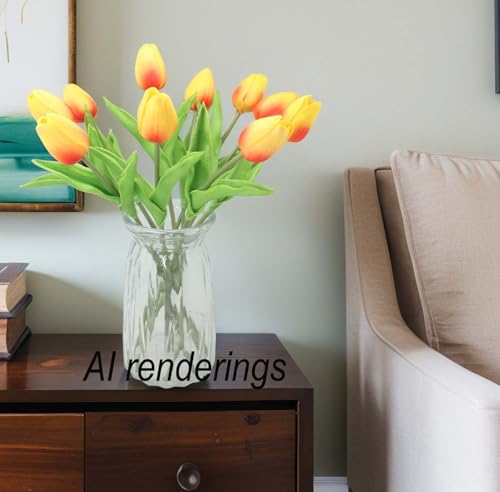 Artificial Flowers 10 Heads Mini Real Touch Artificial Tulip for Home Wedding Party Centerpiece Decoration (Orange) - color: Orange