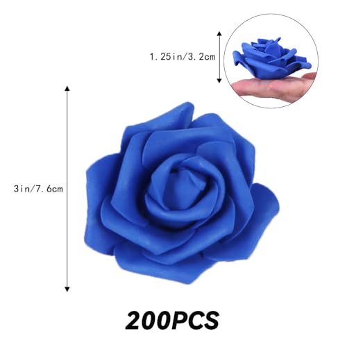 200pcs Royal Blue Artificial Foam Rose Flower Head, 3-Inch Blue Fake Flower Heads Stemless Flowers for DIY Crafts,Wedding Bouquets Party Baby Shower Home Decor (Royal Blue) - color: Royal Blue, size: 200PCS