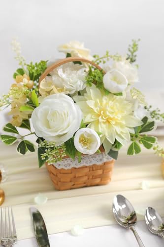 Artificial Flowers, Faux Silk Fake Flowers for DIY Wedding Bridal Bouquets, Wedding Cake Flowers for Table Centerpieces Baby Shower Birthday Party Home Decorations(Champagne White) - color: Champagne White
