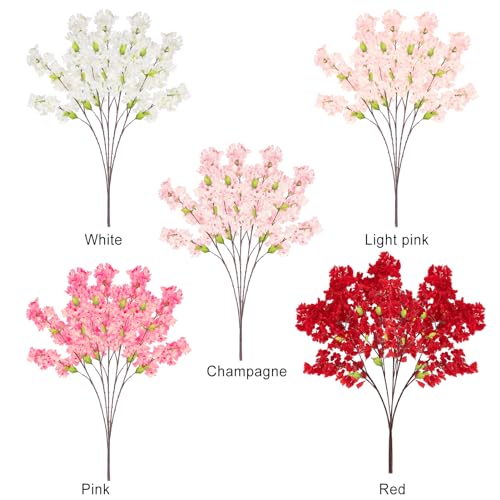 MINGZHE 5pcs Artificial Cherry Blossom Branches Faux Cherry Flowers 39 Inch Peach Branches Silk Tall Stems Fake Flower Arrangements for Home Wedding Table Vase Decor (Pink) - color: Pink