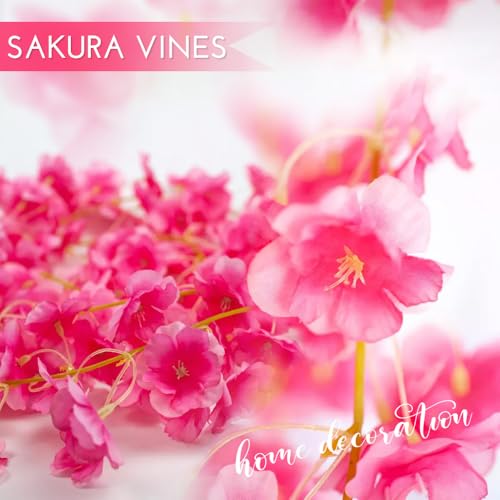 YRIOWMI 10PCS 59FT Artificial Silk Cherry Blossom Garland, Hanging Sakura Flower Vines for Wedding Party Home Arch Office Sakura Decor (Deep Pink) - color: Deep Pink