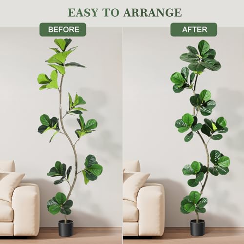 GarveeHome Artificial Fiddle Leaf Fig Tree - 7 ft Fake Plant with Black Nursery Planter, Large Floor Plants for Home or Office Decor - Artificial Plants Indoor Outdoor, Housewarming Gift - size: 7ft