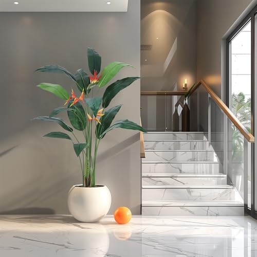Artificial Bird of Paradise Tree 6 ft(72 in) Fake Palm Tree for Indoor Outdoor Modern Decor Faux Plants for Home Office Perfect Housewarming Gift with 14 Trunks Faux Leaves and 3 Flowers 2 Pack