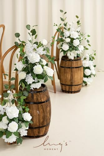 Ling's moment Freestanding Artificial Flowers Arrangements 4 pcs Wedding Aisle Runner Chair Decorations White Sage Centerpieces for Ceremony Reception Rose Floral Party Outdoor Decor - color: Wht-white & Sage