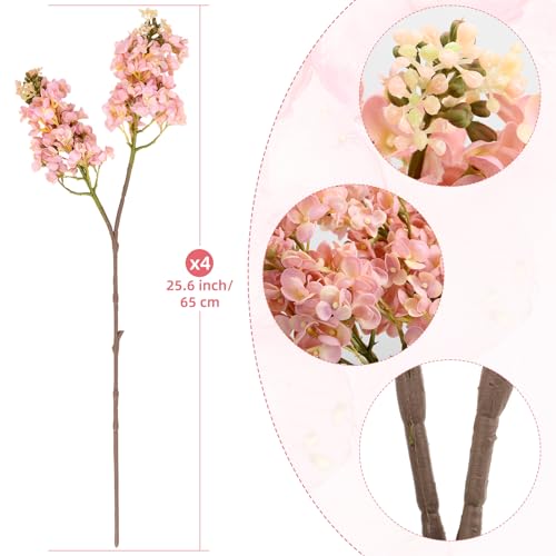 4PCS 25.6inch Lilac Artificial Flowers Light Pink Fake Delphinium Long Stem Silk Real Touch Flower Faux Lilac Floral Arrangement for Tall Vase Table Wedding Garden Home Decoration（Light Pink） - color: 25.6inch Light Pink