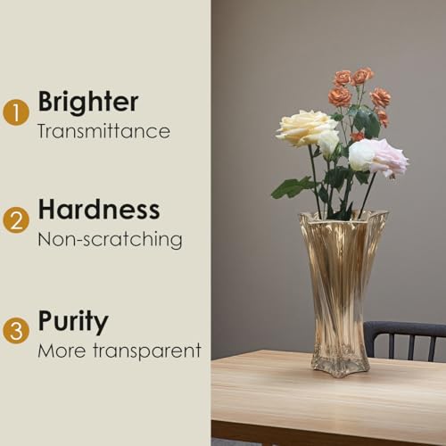 Glass Vases for Flowers，Thickened 3.5 lb Modern Vases for Tables Centerpieces for Home Decor, Colorful and Clear Irregular Crystal Vase (Amber) - color: Amber