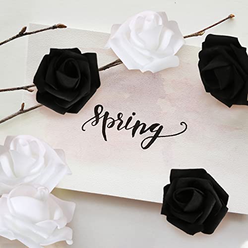 Rose Flower Heads,200Pcs Foam Flowers 1.97in Foam Roses Black and White Fake Flower Heads for DIY Wedding Centerpieces Arrangements Home Decorations(Black and White) - color: Black&white