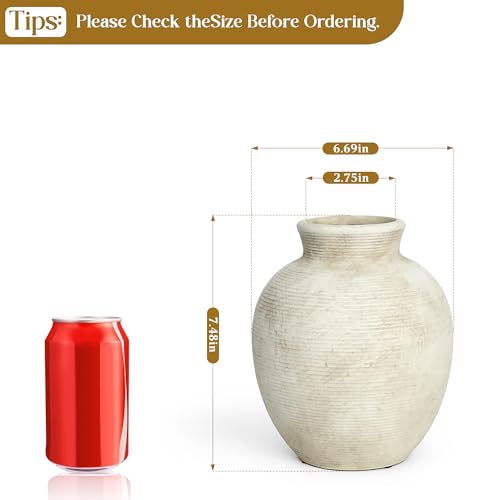 Ceramic Flower Vase, 7.4 Inch Vintage Large Vase for Living Room, Dining Room, Bathroom Indoor & Outdoor Home Decor - size: 7.41In