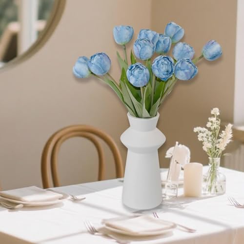 12 Pcs 15 Inch Vintage Blue Silk Faux Tulips for Home Office Decor | Realistic Silk Tulips Artificial Flowers, Multilayer Petals, for Home Office, Floral Arrangements, Table Centerpieces - color: Vintage Blue