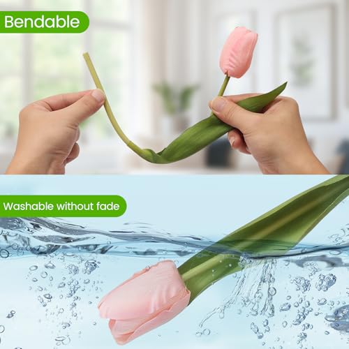 Artificial Tulips - 20 Stems Real Touch Realistic Fake Tulip Flowers, Premium Silk Feel, UV-Resistant, Anti-Fade, Waterproof Lifelike Faux Tulips for Home Decor, Wedding, Party, DIY (Mix) - color: Mix