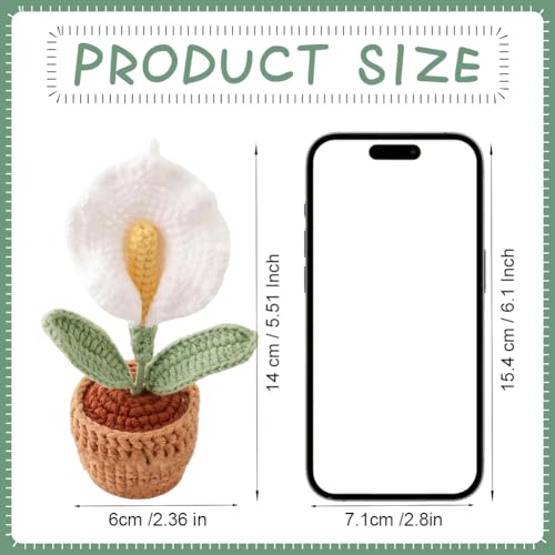 2 Pieces Mini Crochet Calla Lily Potted Plants, Handmade Knitted Fake Calla Lily with Planter for Bathroom Home Kitchen Rustic Table Centerpiece Decor, White - color: White